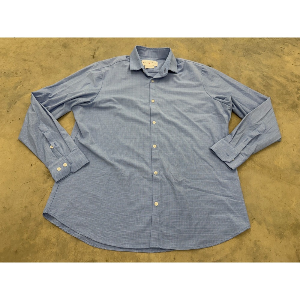 Mizzen + Main Leeward Dress Shirt Mens XL Blue Micro Check Standard Fit Button